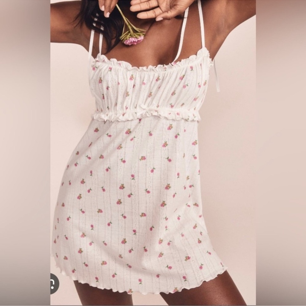 For Love & Lemons Blossom Pointelle Slip White Floral lingerie babydoll large